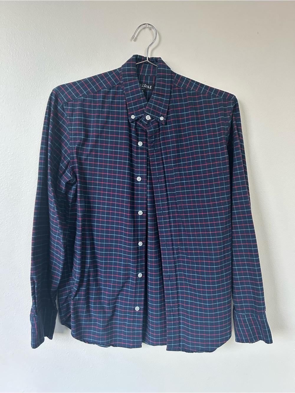 J. Crew Navy Plaid Button Down Shirt men’s M long sleeve Oxford flex stretch